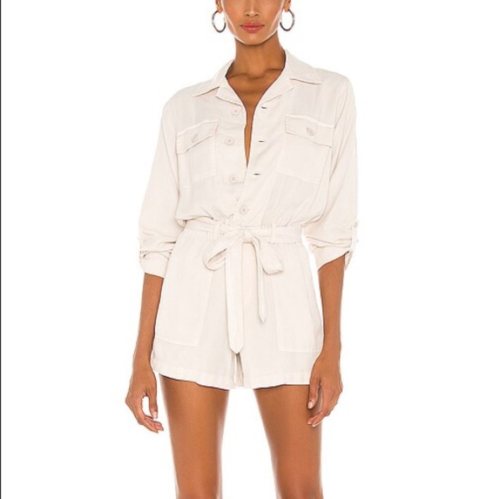 PAM & GELA Revolve beige sand classic cargo playsuit romper XS